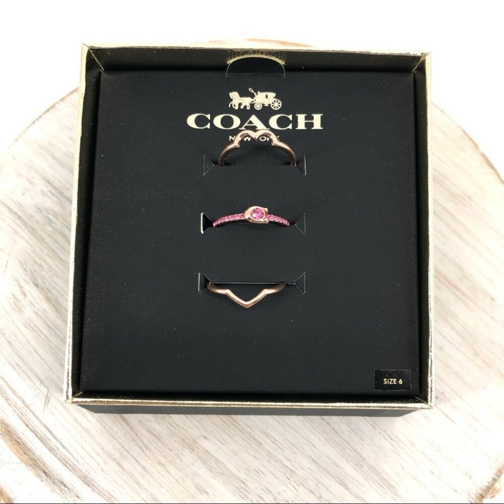 Coach Rose Gold Heart C 3 Piece Ring Set - Boxed Set